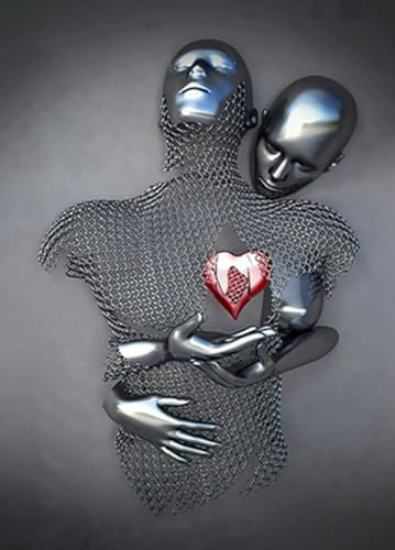 3D Metall Figur Statue Kunst Leinwand Gemälde Romantisch Abstrakt Poster und Drucke Liebhaber Skulptur Poster Liebe Herz Kuss Bilder - Ohne Rahmen (Figur-02,1Pcs-60x90cm)