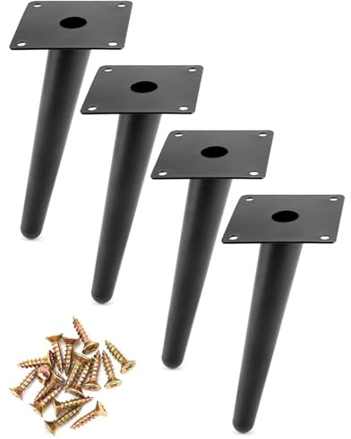 QWORK® Juego de 4 Patas para Muebles Inclinado - 20 cm Acero - con Tapas Resistentes a los Arañazos - para Sofá/TV Cómoda/Mesita de Noche/Armarios