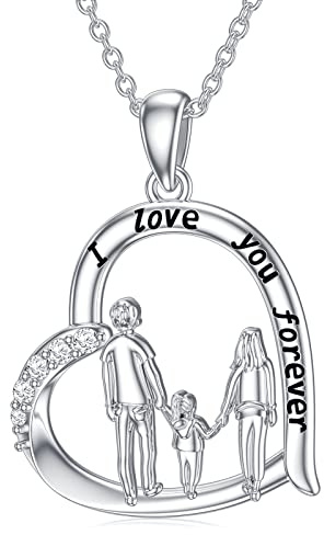 ROMANTICWORK Mutter Geschenke 925 Sterling Silber Mutter Halsketten Mutter und Kind Liebe Herz Anhänger Halskette Schmuck Muttertag Weihnachtsgeschenke für Frauen Mutter Tochter