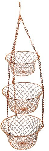 YWJLQH Modern Hanging Fruit Basket with Metal Hooks, Copper