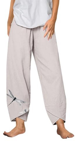 SRZYMJ Leinenhose Freizeithose Damen Lang Kurzgröße Sommerhose Damen Leicht Leinen Pumphose Damen Sommer Kurz Baumwollhose Damen High Waist Hosenanzug Arbeitslatzhose