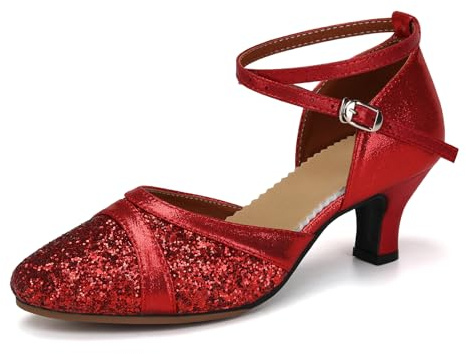 Uonpie Scarpe da Ballo Donna Latino Americano con Paillettes Punta Chiusa Scarpe Ballo Salsa Tango da Sala, 37 EU