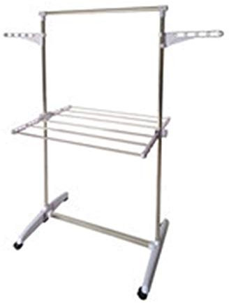 Kleiderbügel 1-Tier-Racks Boden-Wäscheständer Innen- und Außen-Edelstahl-Klappschienen Verstellbarer Teleskop-Roll-Kleiderständer Klappbarer Wäscheständer (Farbe: 1 Etage) vorhanden Stabilize