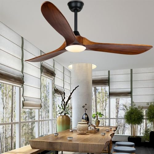 Hobaca Ventola del soffitto per l'area esterna - ventilatori a soffitto da 152 cm in legno con illuminazione e 3 foglie in Legno Massiccio, Ventilatore a Soffitto da Fattoria per le Terrazze