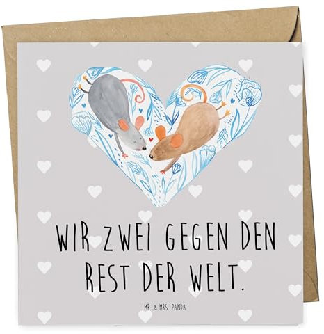 Mr. & Mrs. Panda Deluxe Karte Mäuse Herz - Geschenk, Liebespaar, Jahrestag, Klapp, Freundin, Glückwunsch, zu zweit, Gruß, Einladungs, Ehefrau, Freund, Geburtstags, Verlobung, Liebe, Liebesbotschaft