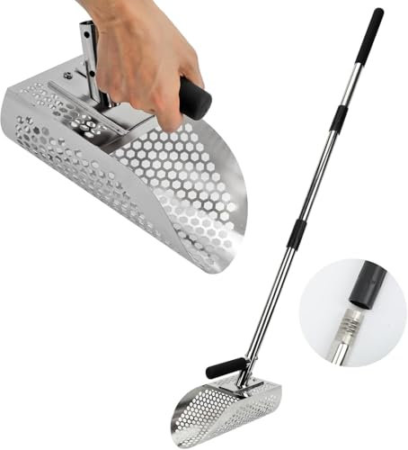 Stainless Steel Sand Scoop for Metal Detecting, Telescopic Long Handle