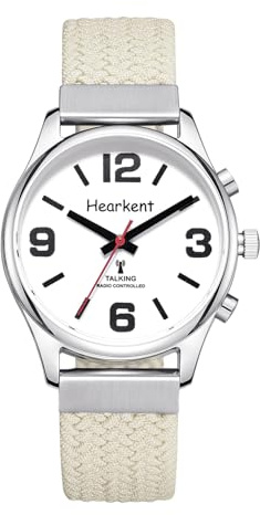 Hearkent Reloj parlante para mujeres con discapacidad visual y personas mayores, números grandes, reloj de voz fácil de usar para ciegos y ancianos, reloj parlante con acento americano claro, beige