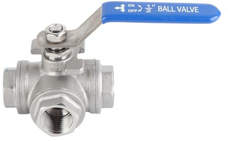 DN15 3 Wege Kugelhahn aus Edelstahl 304, Rohrkugelhahn mit 3 Edelstahl-Wasserrohr-Anschluss, 3-Wege-Kugelhahn mit Innengewinde und Vinylgriff für Wasser, Öl, Gas
