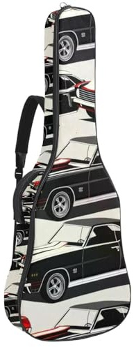 Gitarrentasche, 104 cm, doppelter verstellbarer Schultergurt, Gigbag für Akustikgitarre, Schwarz / Rot, Vintage-Rennwagen-Gitarrenkoffer, wasserdicht, Oxford-Stoff, dicker Schwamm, Schwarz Rot Vintage