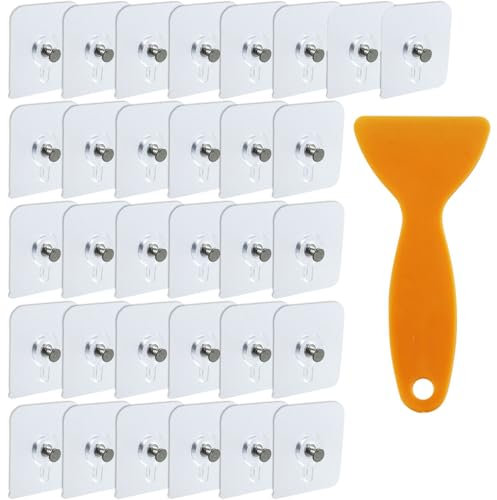 32 Stück Selbstklebende Bilderhaken, Transparente Fotohaken Ohne Bohren, Starke Bildaufhänger mit kleinen Schabern, für Bilder, Poster, Fotos 6cm,Maximale Belastung 5 kg
