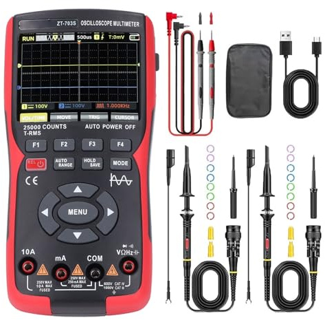 Digitales Oszilloskop-Multimeter, Farbbildschirm, 25.000 Zählungen, Zwei Kanäle, 50 MHz, Tragbarer Multifunktionstester, Tragbares Oszilloskop ZT-703S für Elektroniklabor
