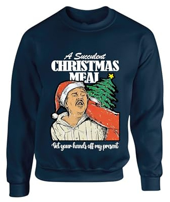 Democracy Manifest Christmas Jumper Get Your Hands Off My Present Succulent Chinese Meal Sweater meme Funny Ugly Unisex kid adult Sweatshirt(L, Navy)