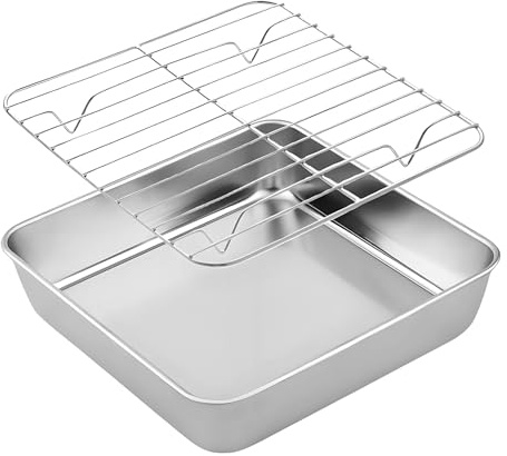 Feeshoppher Stainless Steel Baking Tray Set with Cooling Rack, Heavy Duty, 20CM