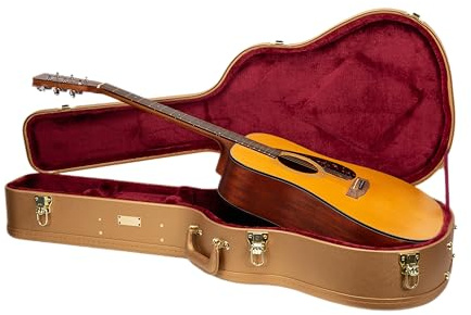 Crossrock Gitarrenkoffer aus Holz für D-28 / Taylor GA | Luxuriöses Gold-Finish, Innenausstattung aus burgunderrotem Samt, Schloss – Designer-Serie (CRW520D28LG)