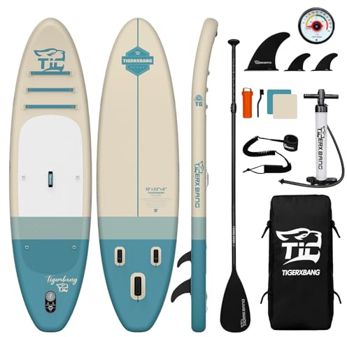 TIGERXBANG Aufblasbares Stand Up Paddle Board mit Paddleboard Zubehör, Minimalistisches Paddleboard für Erwachsene und Jugendliche Aller Könnensstufen, Sunny Wave Sup Board Serie - Blau