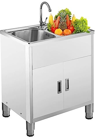 WWERTYY Fregadero de Acero Inoxidable para Uso General, Fregadero de Dos Senos, Fregadero Independiente de Acero Inoxidable con Unidad de escurridor y Grifo con estantes de Almacenamiento