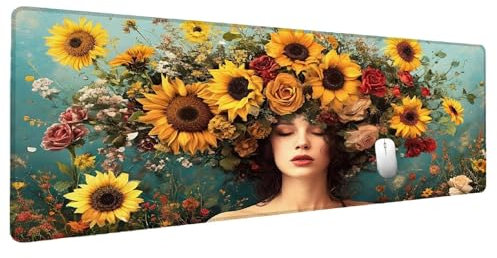 Blume Mauspad Groß Mousepad XXL 1500x800mm Frau Mauspad Gaming Zubehör Gadgets, Desk Mat Schreibtisch Deko Schreibtischunterlage, Spezielle Oberfläche Wasserdicht Maus Pad Rutschfeste Gummibasis D-9
