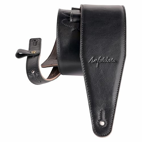 Nefelibata 3“ breiter Gitarrengurt, verstellbarer Gitarrengurt aus Vollnarbenleder mit Schaumstoffpolsterung für Bass-, E- und Akustikgitarren