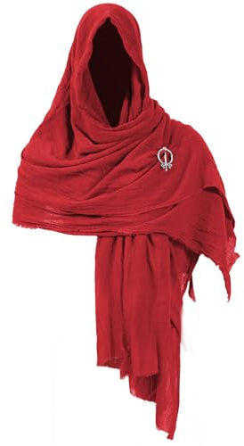 Dune Costume Post Apocalyptic Hooded Shawl Scarf Medieval Renaissance Cowl Cloak Cape Viking Wizard Accessories for Men Women (Red)