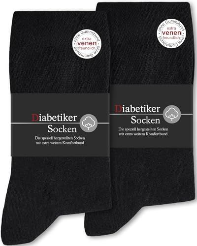 SockWaddles Diabetesstrumpor för Herr och Dam, 6-pack, 97 % Bomull, Utan Resår & Utan Söm, Svart, Storlek 35–38