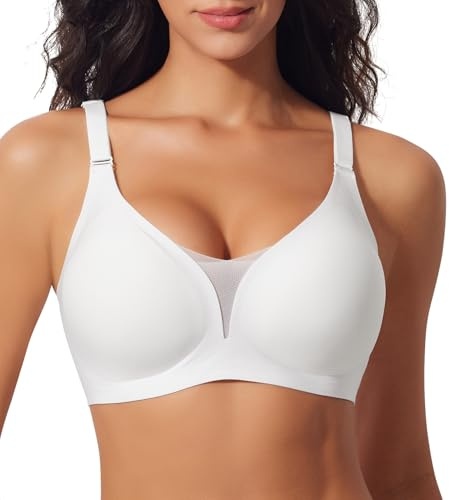 Ganado Modischer Mesh BH Damen Nahtloser BH ohne Bügel Bequem BHS Tiefem V-Ausschnitt Bügellos BHS Soft Bra Gepolstert Bralette