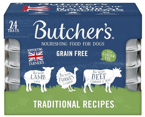 Butcher's Complete Wet Tray Grain Free Hypoallergenic Adult Dog Food Traditional Recipes Pack 24x150g - Lamb, Turkey & Beef