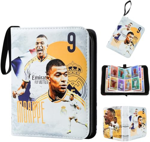 Fussball Karten Sammelalbum- 400 Taschen Fussball Sammelkarten Album- Wasserdichter Karten Album Hefte Halter Ordner Buch Hüllen mit Reißverschluss Tragegriff, Heft Ordner Weihnachten Geschenk Kinder