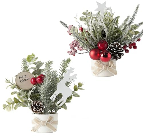 Fangoo 2 Piezas 25 x 20 cm Mini áRbol de Navidad Artificial Centro de Mesa para La Mesa del Comedor para Decoraciones NavideñAs de Mesa Decoraciones para Interiores DecoracióN para Armarios de Pared