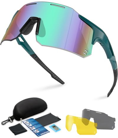 Winyoher Fahrradbrille-Schnelle Brille-Herren-Sports Sonnenbrille Damen UV400 Rennrad Brille -Sportbrille mit 3 Wechselgläsern für Radfahren MTB Fischen Fahrrad Laufen