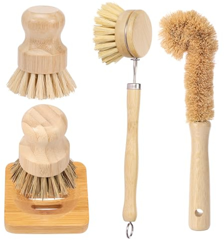 5 spazzole per funghi in legno con manico lungo, manico corto, quadrato, multifunzionale, spazzola da cucina per stoviglie, lavandino, bottiglia d'acqua