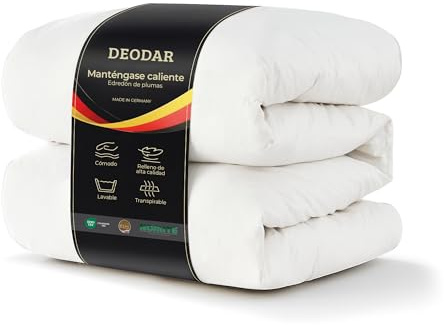 Deodar Edredón de plumón 155x220cm,edredón para Todo el año con 1900g de Relleno de plumón y Plumas,100% algodón,Suave,Lavable,con certificación Oeko-Tex y RDS,Fabricado en Alemania