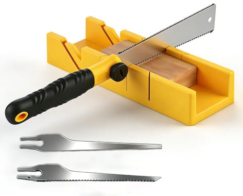 Weciau Boite à Onglet avec Scie Japonaise, Ensemble de 4 Scies à Main Robustes, Angle de Coupe : 45°, 90° et 135°, pour le Travail du Bois, le Bricolage, la Décoration, l'Artisanat
