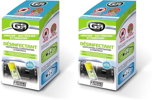 GS27 - Désinfectant Climatisation Voiture - Assainit la Ventilation et l'Habitacle - Parfum Voiture Neuve (Lot de 2)