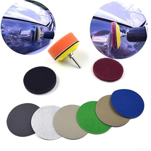 LatoYard Outil de réparation de voiture de 7,6 cm pour phares jaunis, comprend du papier abrasif grain 1000/3000/7000, un tampon éponge et un chiffon à récurer