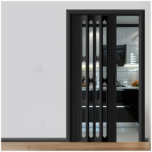 Puerta corredera plegable de PVC con ventanas acrílicas, divisor retráctil personalizable para privacidad y optimización del espacio