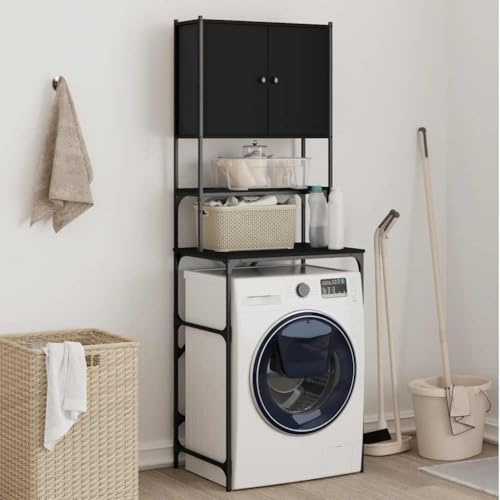 Generico Mueble para lavadora negro 68 x 48,5 x 194 cm, accesorios para lavadoras y secadoras