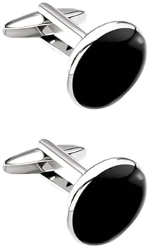 Mens Black Cufflinks 2 PCS – Classic Round Shirt Cuff Links for Wedding Business Banquet and Formal Wear – Black and Silver Tone