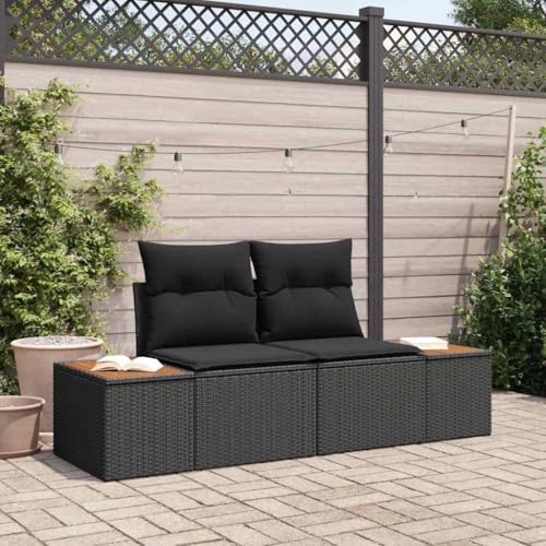 PHGTYUK Gartensofa Schwarz 184 x 62 x 85cm Poly-Rattan Zweisitzer mit Stahlrahmen für Terrasse und Balkon, Wetterfestes Outdoor-Sofa, Einfache Montage, Modernes Design, Komfortables