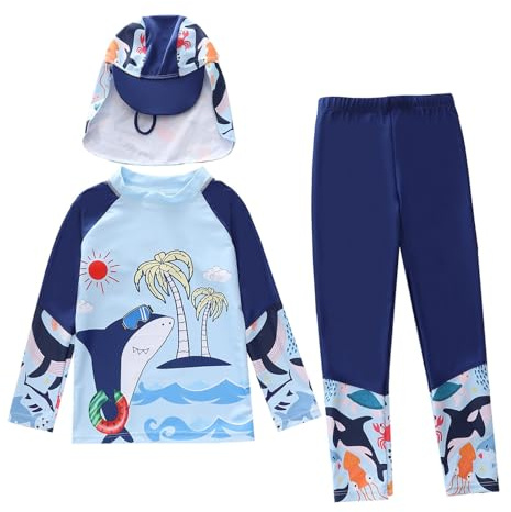 Costume da bagno per bambini 2026 a maniche lunghe rashguard per ragazzi, costumi da bagno, spiaggia, sole, surf, nuoto estivo, costume da bagno comodo, Azzurro2., 11-12 Anni