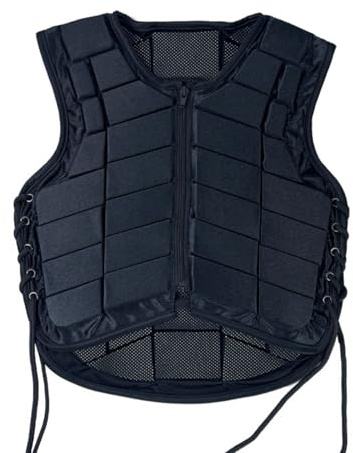 Gralara Gilet Equestre da Equitazione Antishock Protezione Superiore Busto Tessuto a Rete Imbottito Lato Regolabile con Lacci Adatto per Adulti E Bambini Allenamento Cavalli Passeggiate, Nero, 140