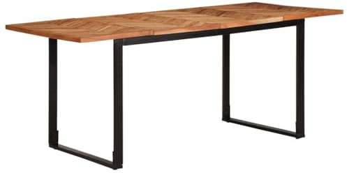 Pyvara Matbord, massivt trä, akacia, 180 x 90 x 75 cm med pulverlackerad stålram, stabilt köksbord för matsal och vardagsrum, rektangulärt matbord, modern design, lättvårdat