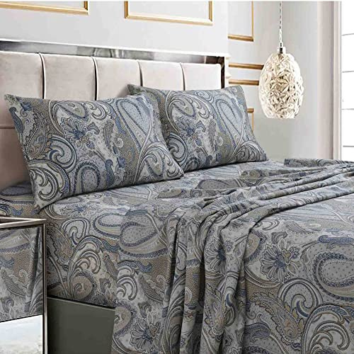 Tribeca Living California King Bed Sheet Set, 300 Thread Count Soft Cotton Sateen, Floral Print with Extra Deep Pockets, 4-Piece Bedding Set, Park Multicolor