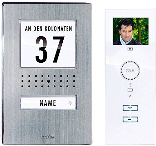 m-e modern-electronics 41135 Video-Türsprechanlage Kabelgebunden Komplett-Set 1 Familienhaus Edelstahl, Weiß