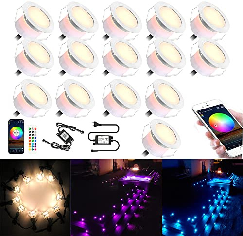 20er WIFI RGBWW LED Bodeneinbauleuchten Terrassen Bodenstrahler Terrassenbeleuchtung Arbeitet mit Alexa, Google Home,RGBWW (4 in 1) Ø45mm IP67 Wasserdicht 1.2W LED Einbaustrahler rgb Full Kit