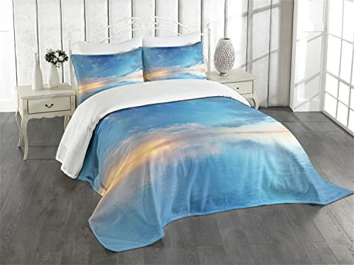 ABAKUHAUS Natur Tagesdecke Set, Ozean-Horizont Wolken Himmel, Set mit Kissenbezug Feste Farben, für Einzelbetten 170 x 220 cm, Blau