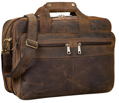 STILORD Alexander Lehrertasche Herren Leder Vintage Aktentasche Laptoptasche Bürotasche Businesstasche groß XXL Umhängetasche mit Dreifachtrenner Echtleder Farbe:Sattel-braun