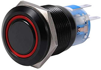 Interruttore a pulsante a LED per auto, 4 colori 19 mm, 12V-24V, LED ON/OFF, impermeabile, autobloccante, interruttore flate (rosso)
