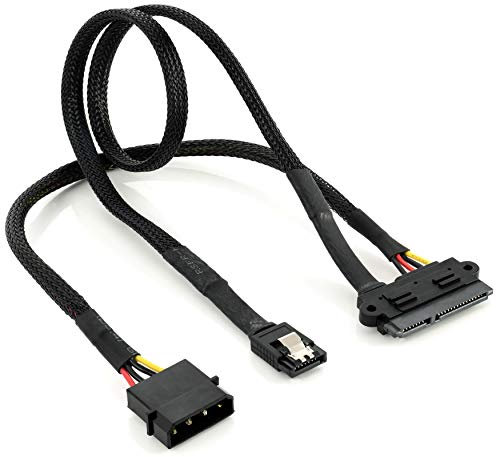 POPPSTAR 50cm Dualkabel - Sata 3 Datenkabel und Stromkabel (Sata 3 Kabel für Daten und Molex zu S-ATA Stromadapter (4-Pin auf 15-Pin Sata) in einem), gesleevt, schwarz