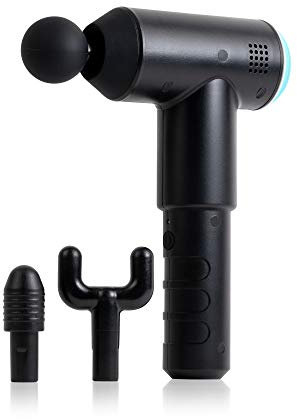 House of Marley HoMedics , Muskelmassagepistole, tragbares Physiotherapie-Massagegerät, professionelle Tiefengewebe-Perkussionsmassagepistole, 3 Köpfe, wiederaufladbar, schwarz