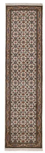 carpetfine Bidjar Herati Teppich Läufer Creme 80x250 cm | Handgeknüpfter Teppich für Wohn- und Schlafzimmer